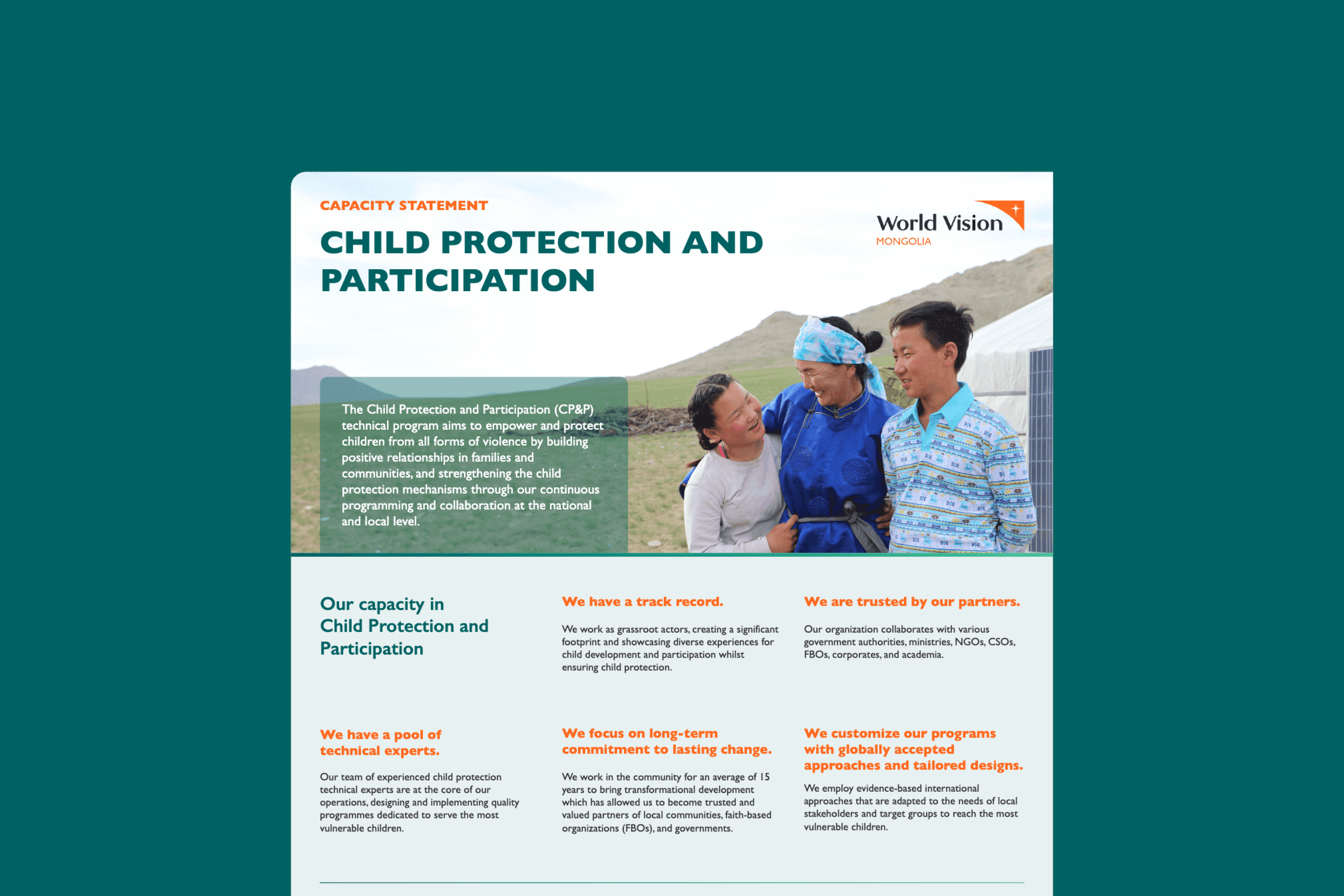 World Vision Mongolia Capacity Statements cover
